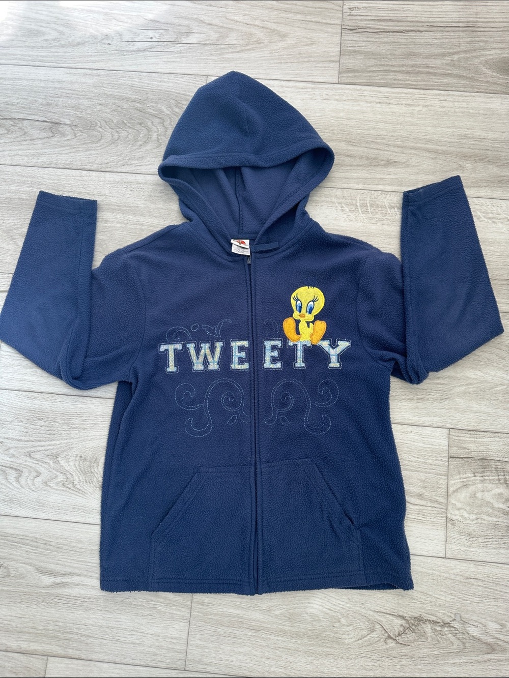 Vintage Looney Tunes Tweety Bird Blue Fleece Zip Up Hoodie Size Small 4/6